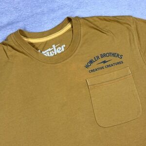 Howler Brothers T-Shirt Mens Medium Yellow Creative Creatures Trout Pocket Tee